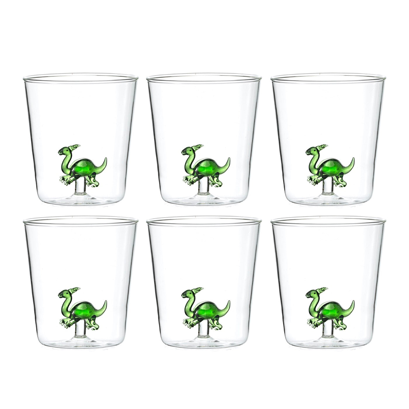 Dinos Parasaurolophus - Lot De 6 Verres Décorés - H9,3 Cm