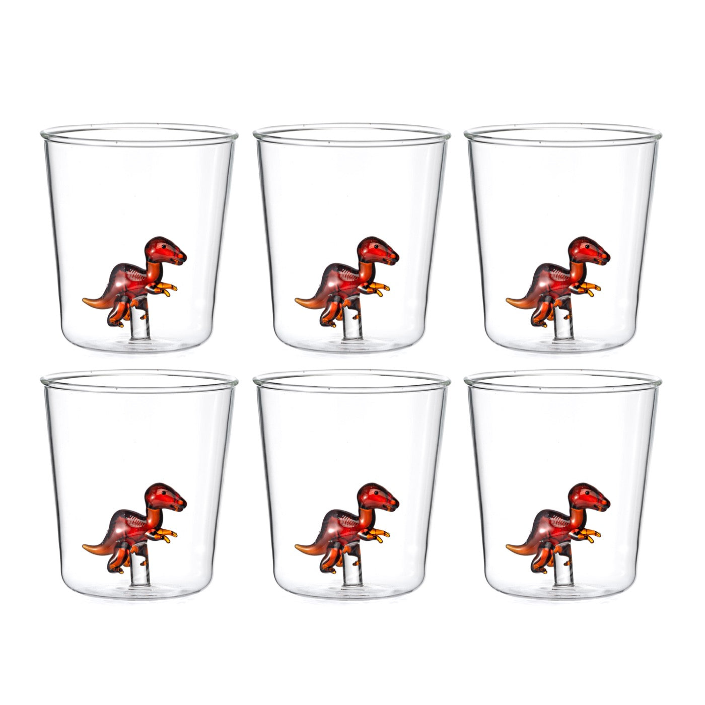 Dinos Vélociraptor - Lot De 6 Verres Décorés - H9,3 Cm