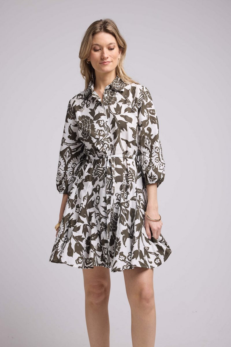 Short Mid-Length Sleeve Dress - Khaki