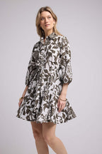Short Mid-Length Sleeve Dress - Khaki