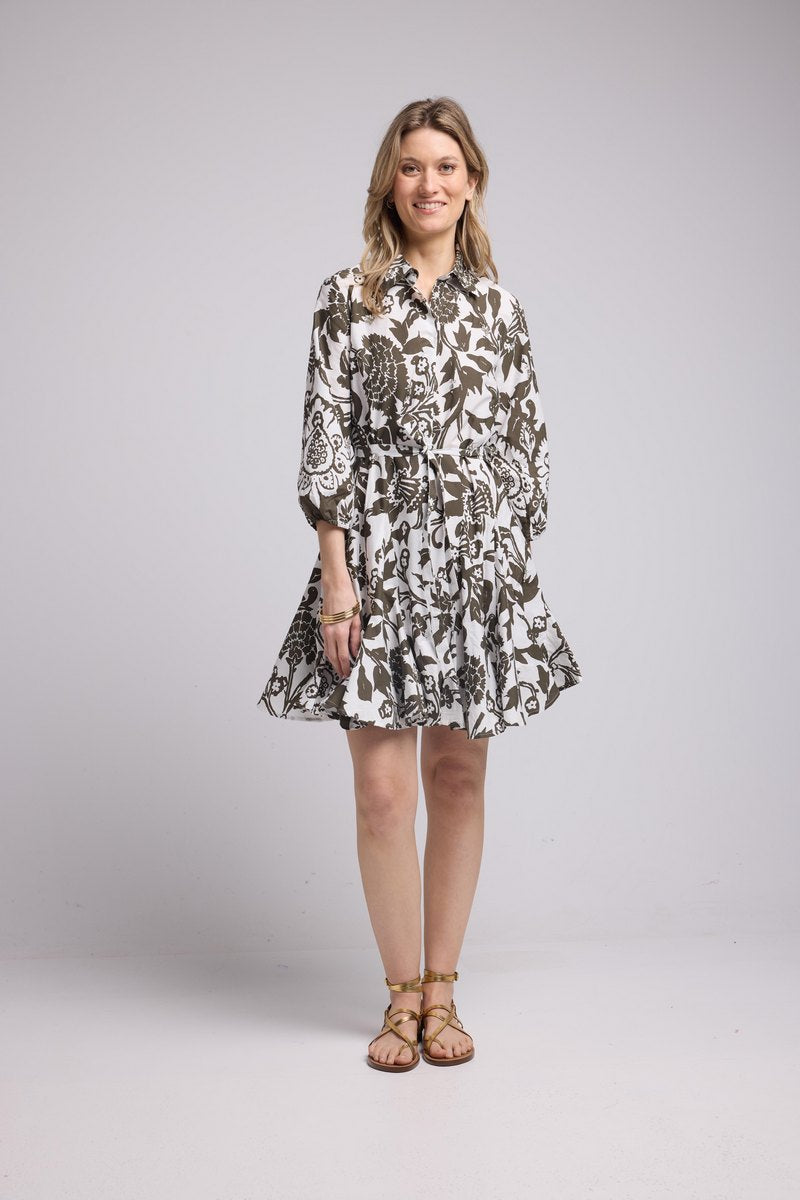 Short Mid-Length Sleeve Dress - Khaki