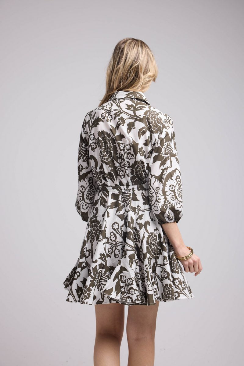 Short Mid-Length Sleeve Dress - Khaki