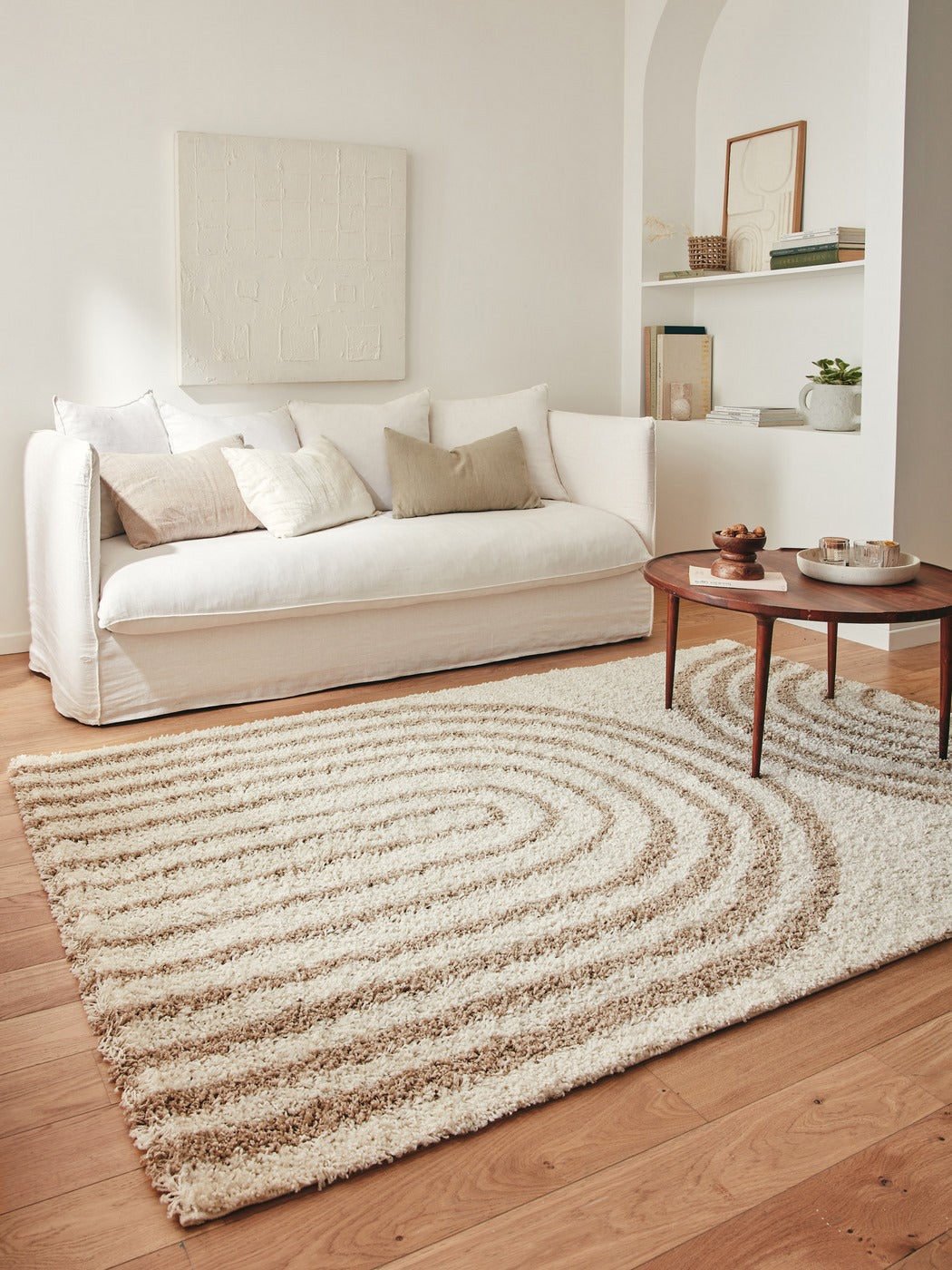 Shaggy Rug Olympe 1066 - Geometric Pattern - Beige - Indoor