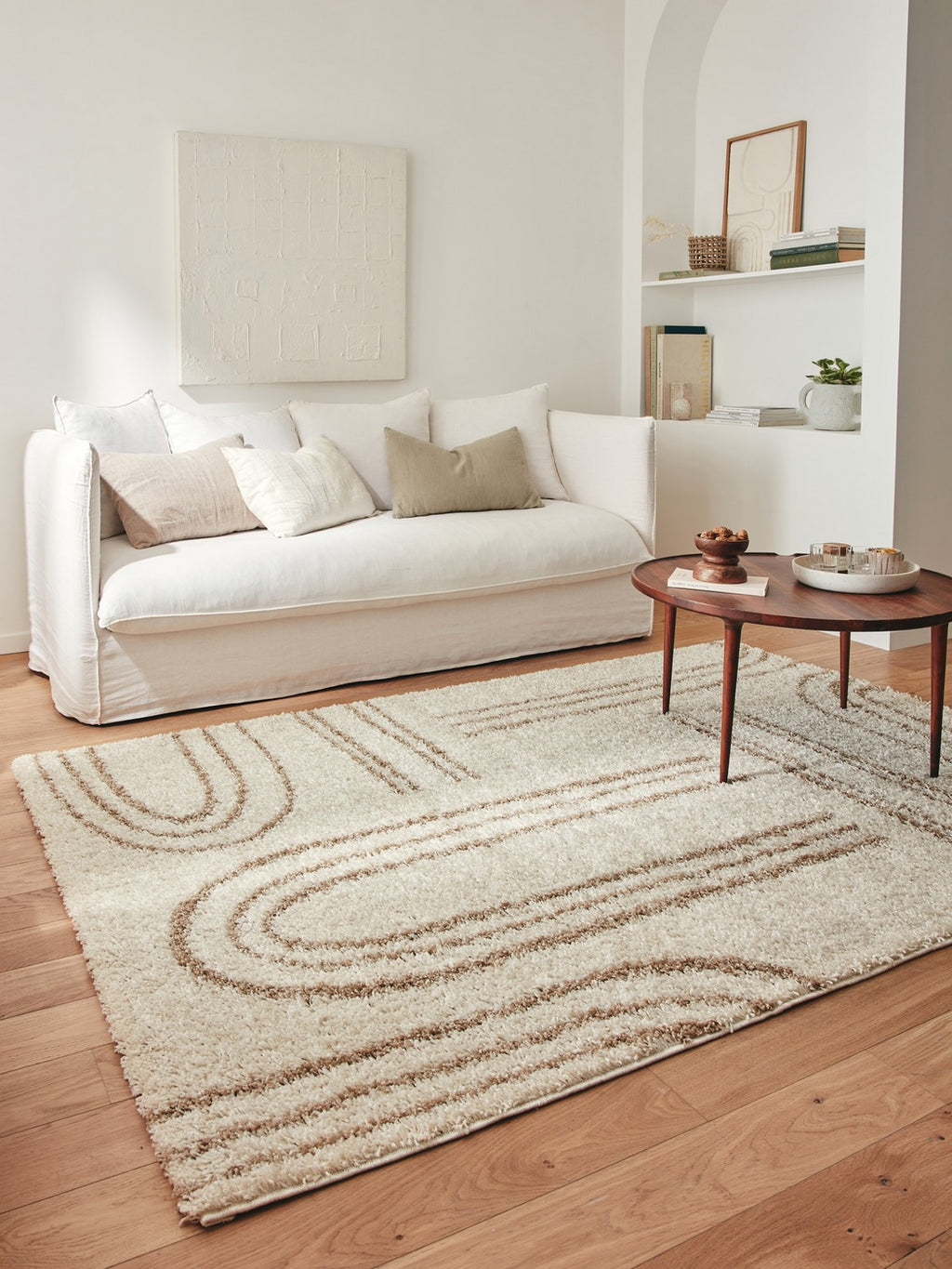 Shaggy Rug Olympe 1068 - Geometric Pattern - Beige - Indoor