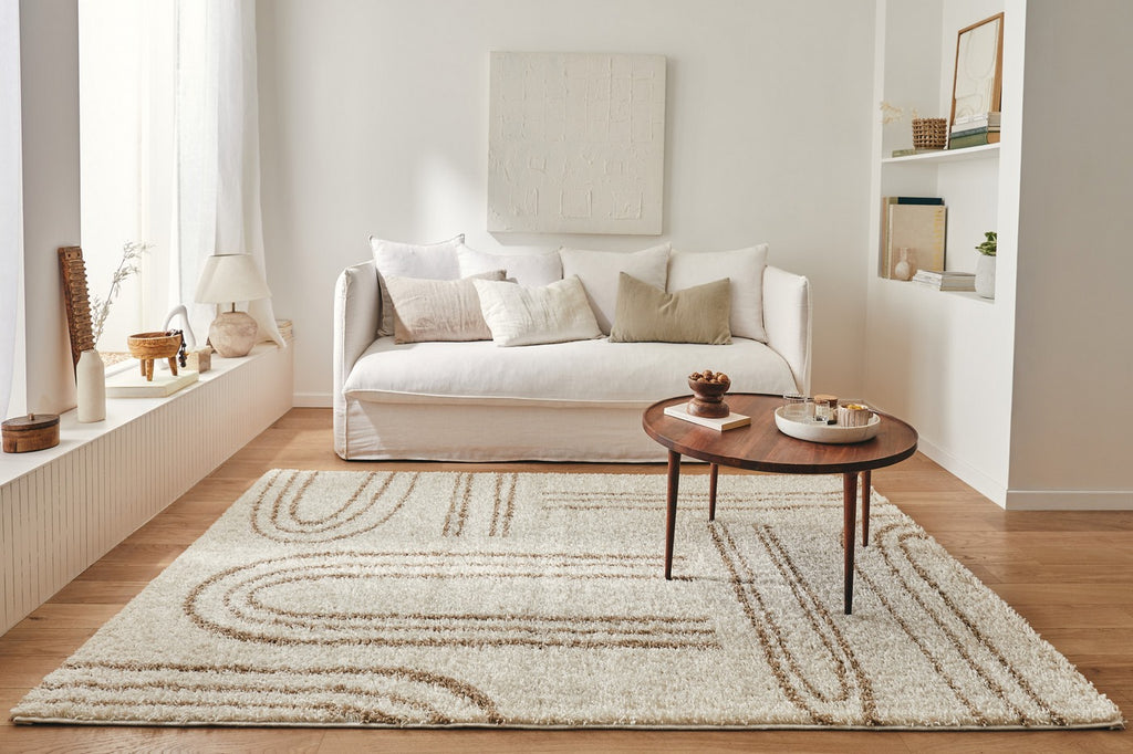 Shaggy Rug Olympe 1068 - Geometric Pattern - Beige - Indoor