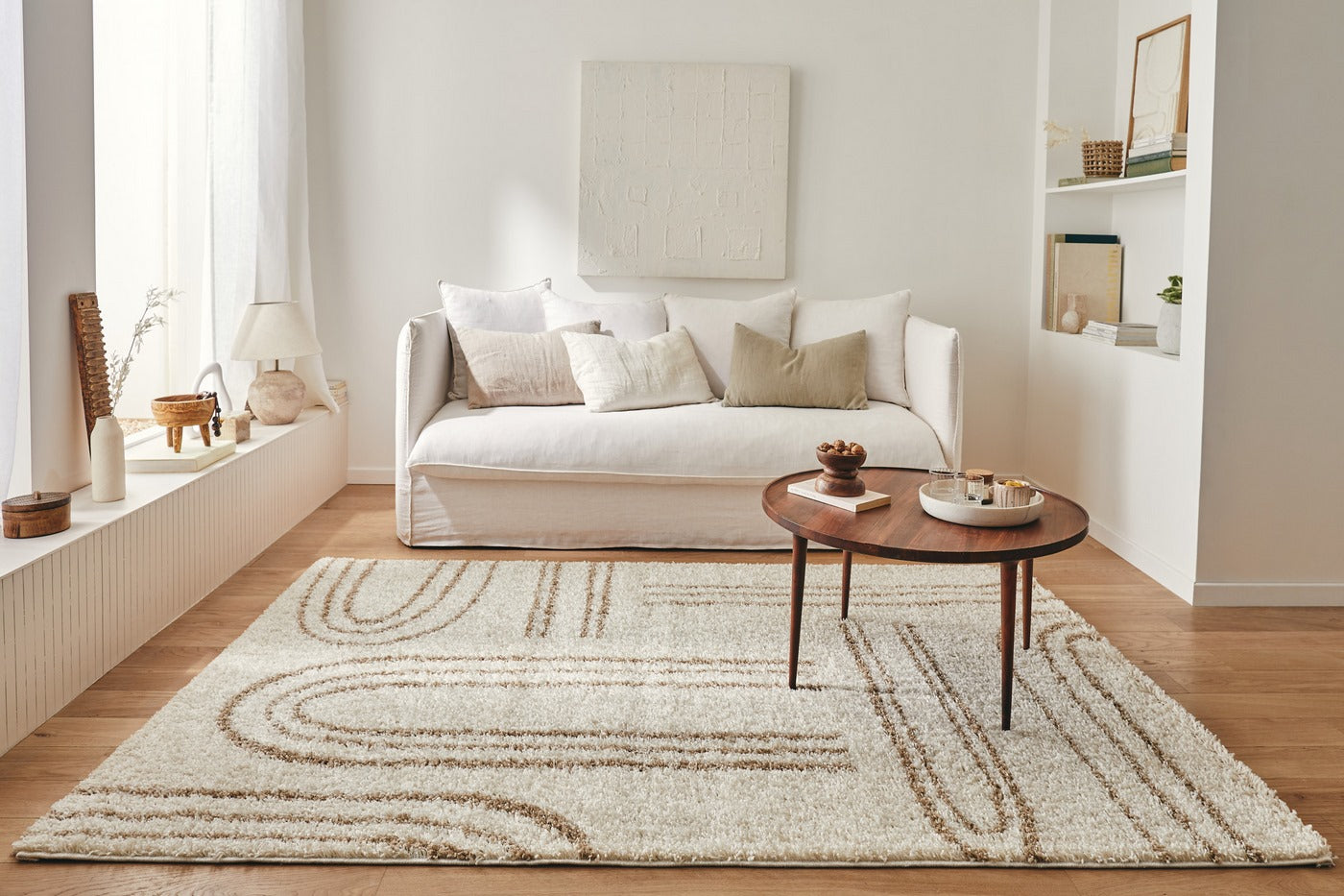 Shaggy Rug Olympe 1068 - Geometric Pattern - Beige - Indoor