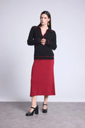 Maglione Collo Polo Opale - Nero E Rosso - Donna - 100% Cashmere