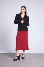 Maglione Collo Polo Opale - Nero E Rosso - Donna - 100% Cashmere