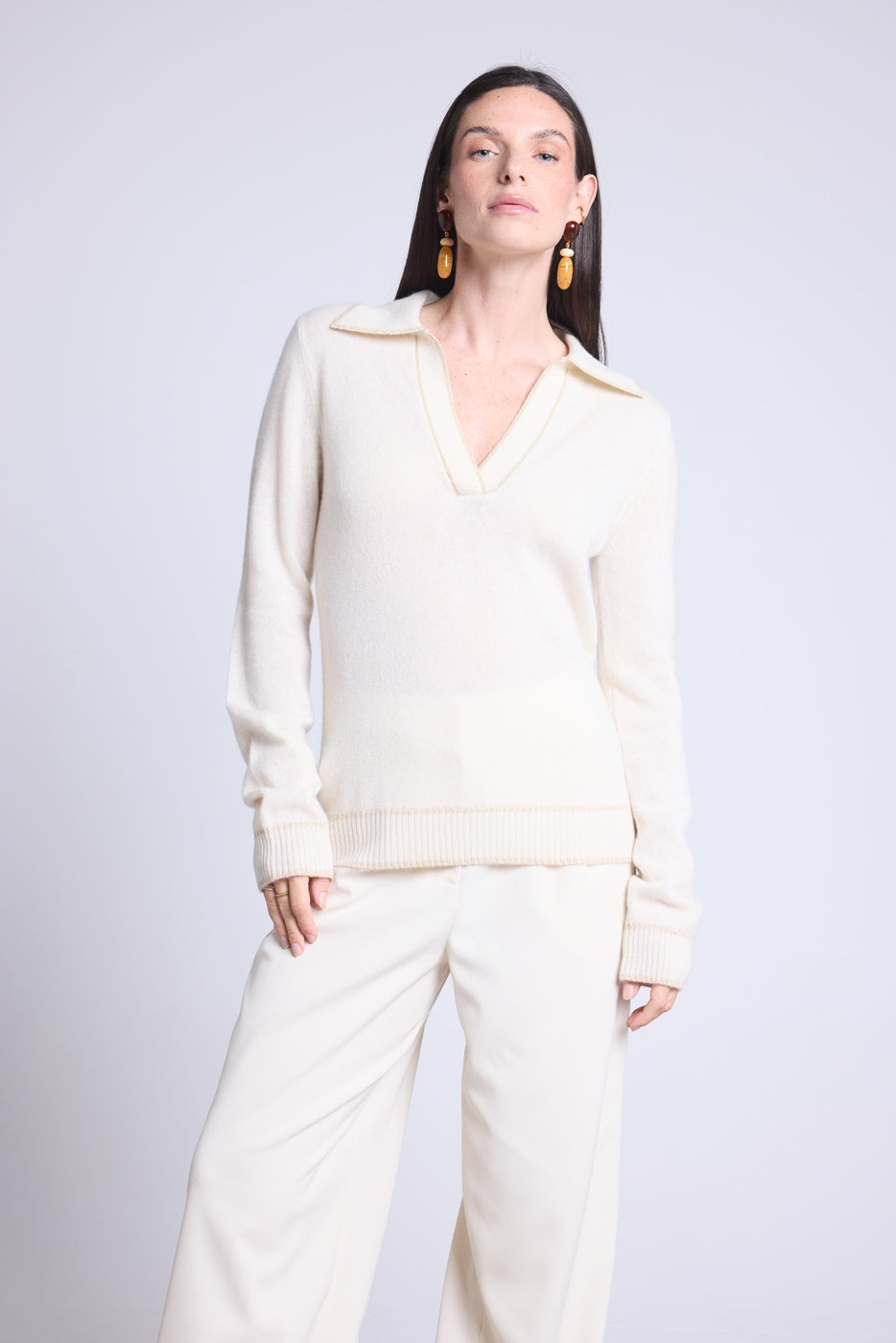 Jersey de cuello polo Opale - Blanco y dorado - Mujer