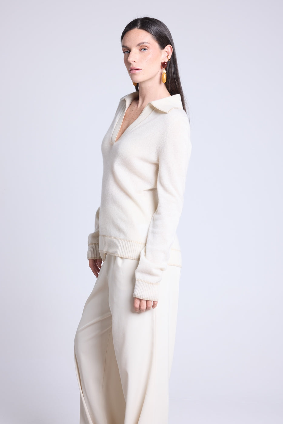 Jersey de cuello polo Opale - Blanco y dorado - Mujer