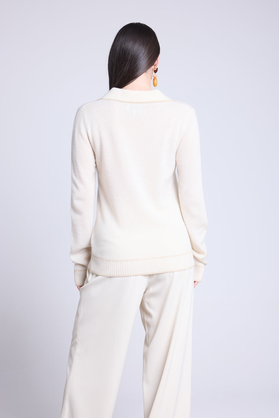 Jersey de cuello polo Opale - Blanco y dorado - Mujer