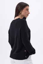 Maglione Girocollo Con Bottoni Laterali Dorati Ora - Nero - Donna - 100% Cashmere