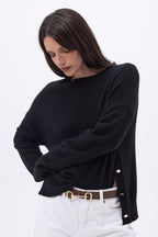 Maglione Girocollo Con Bottoni Laterali Dorati Ora - Nero - Donna - 100% Cashmere