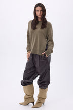 Pull Col Rond À Boutons Latéraux Dorés Ora - Khaki Chine - Femme - 100% Cachemire