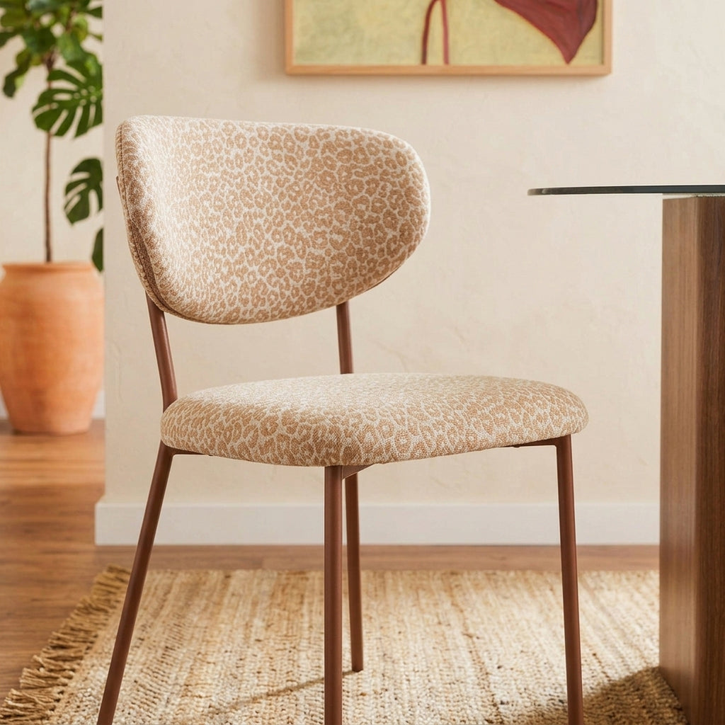 Orel - Lot De 2 Chaises - Tissu Léopard Et Pieds Métal Effet Bois - Beige