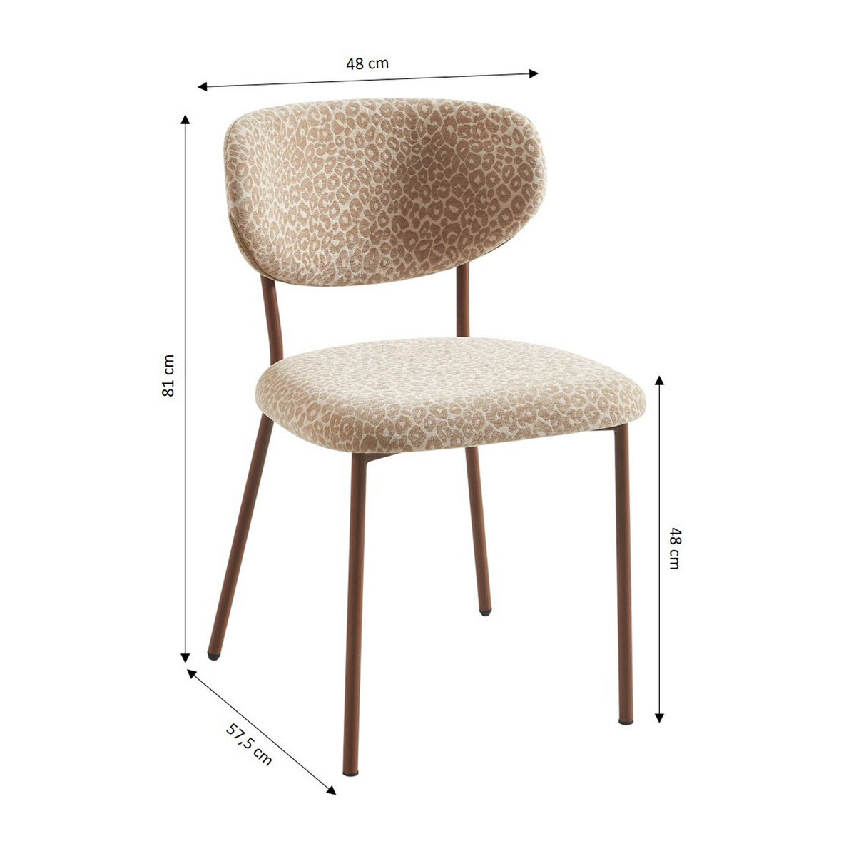 Orel - Lot De 2 Chaises - Tissu Léopard Et Pieds Métal Effet Bois - Beige