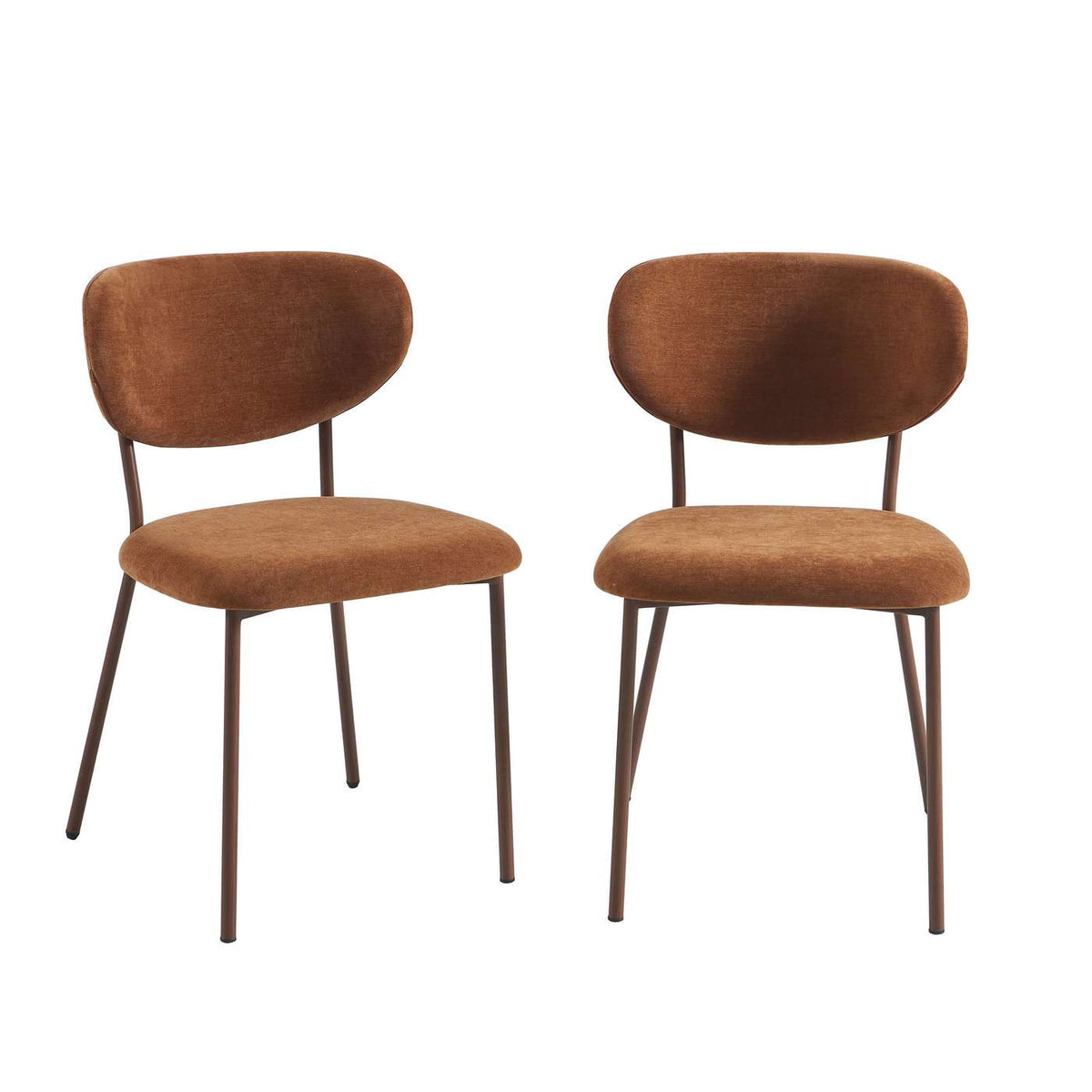 Orel - Lot De 2 Chaises - Tissu Et Pieds Métal Effet Bois - Marron