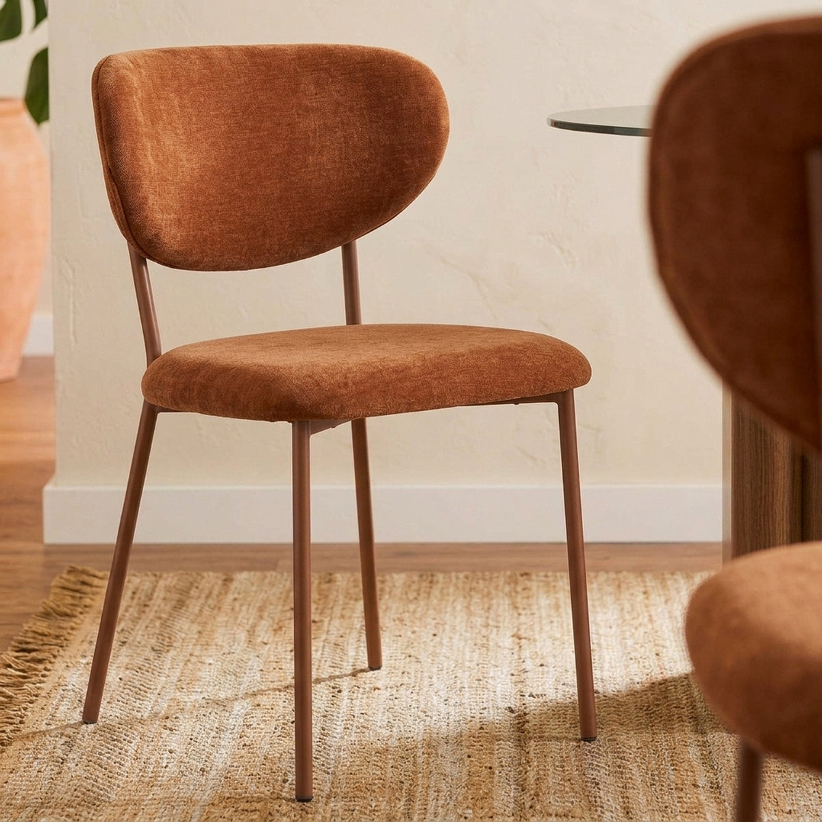 Orel - Lot De 2 Chaises - Tissu Et Pieds Métal Effet Bois - Marron