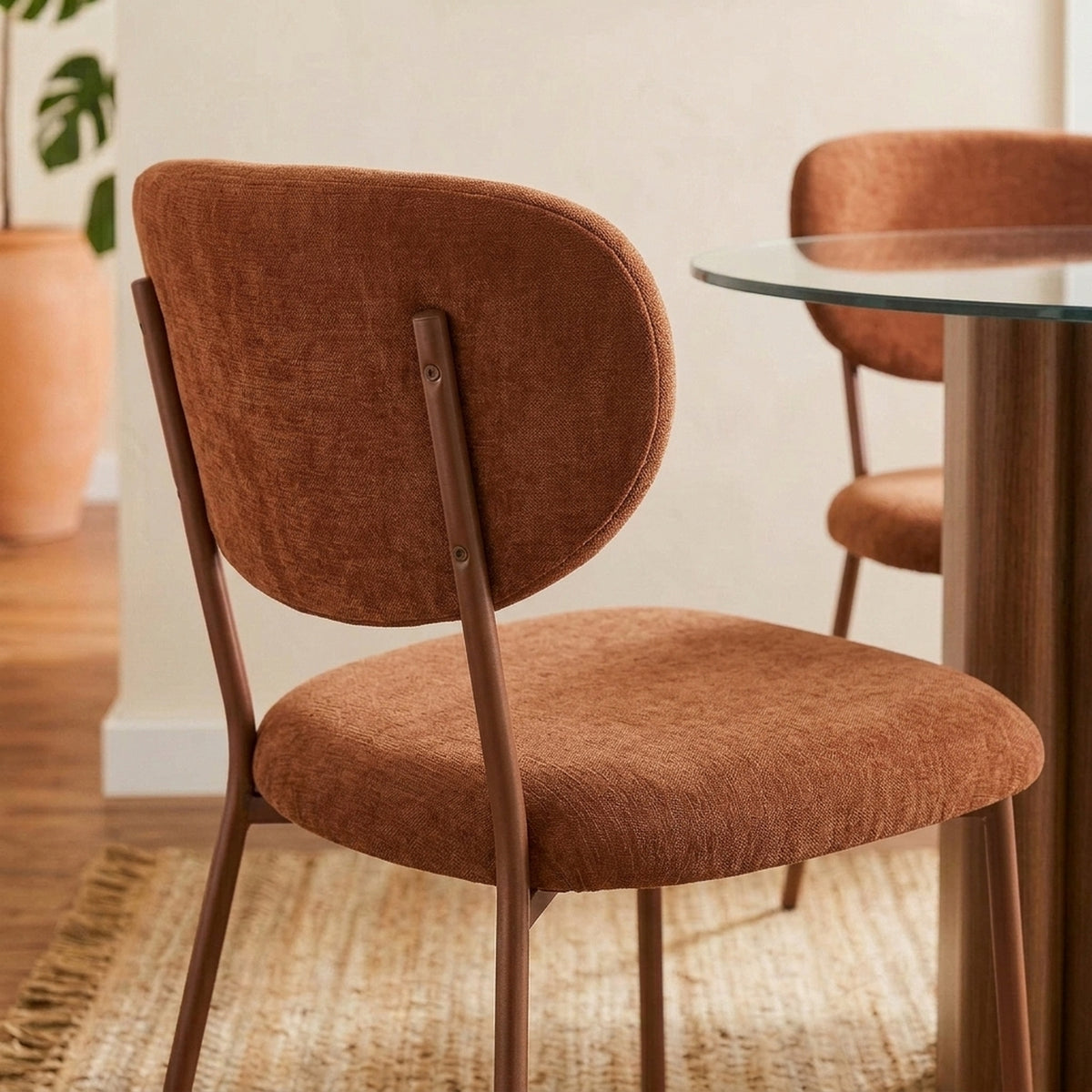 Orel - Lot De 2 Chaises - Tissu Et Pieds Métal Effet Bois - Marron