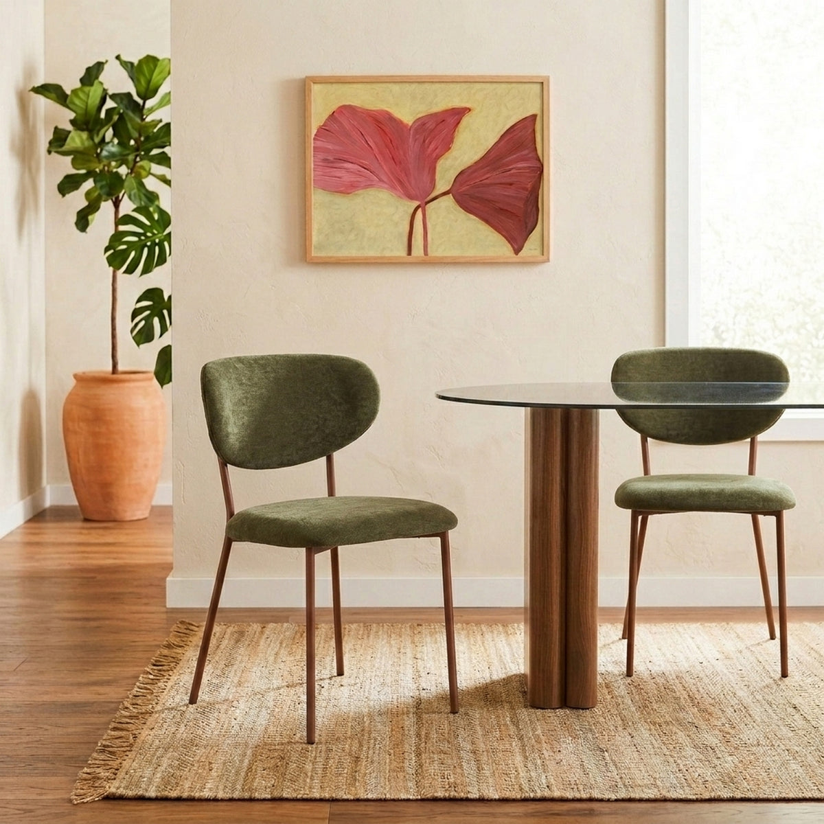 Orel - Lot De 2 Chaises - Tissu Et Pieds Métal Effet Bois - Vert
