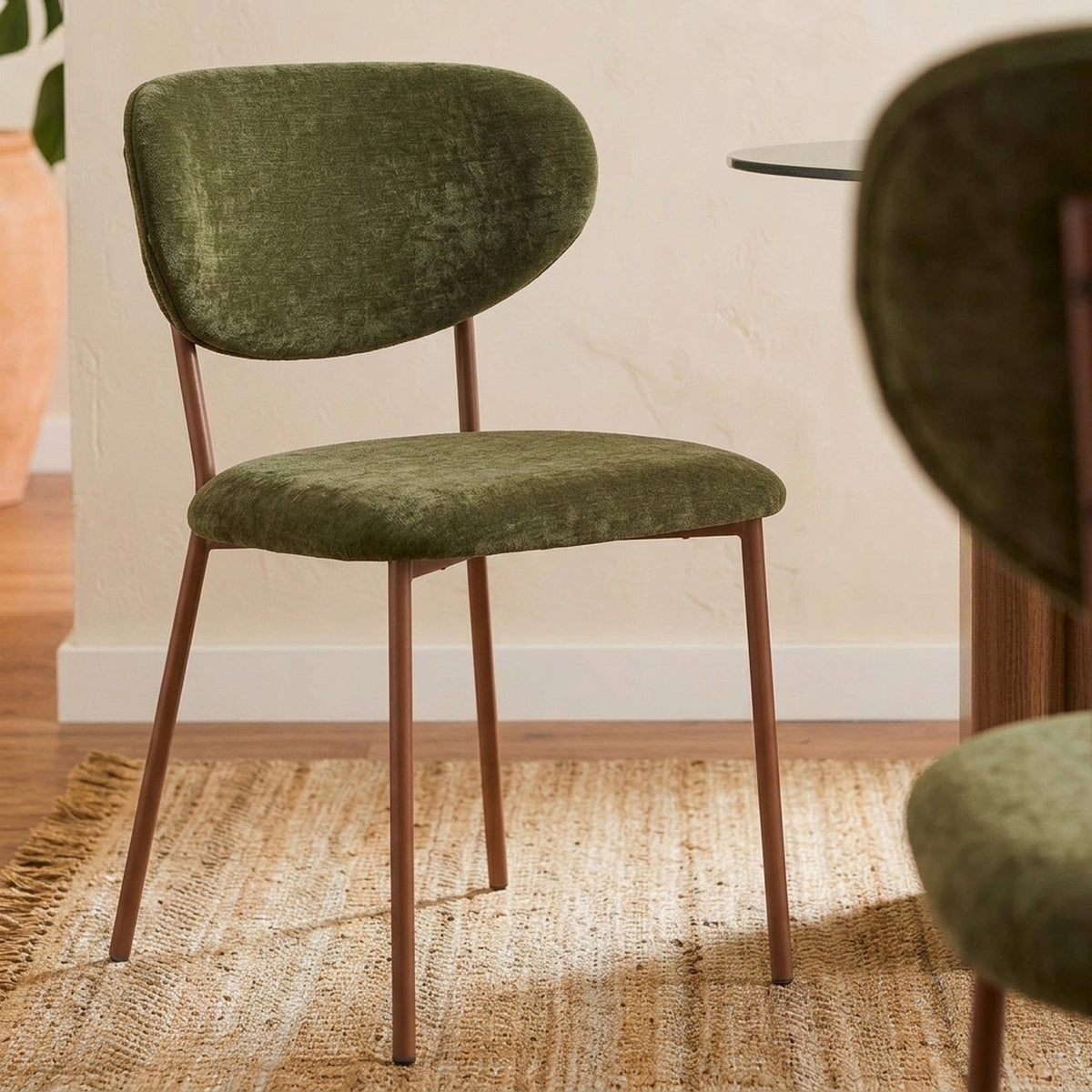 Orel - Lot De 2 Chaises - Tissu Et Pieds Métal Effet Bois - Vert