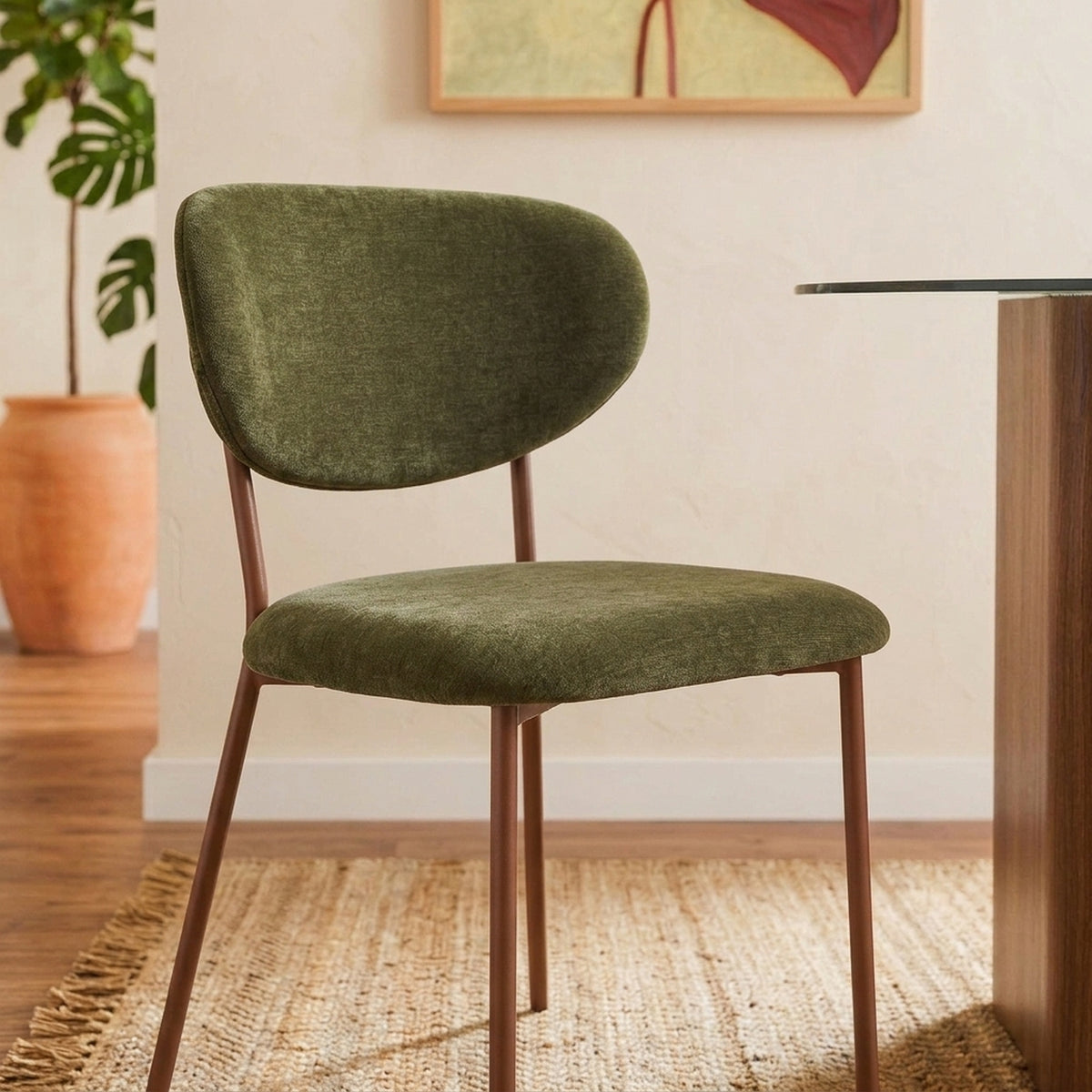 Orel - Lot De 2 Chaises - Tissu Et Pieds Métal Effet Bois - Vert