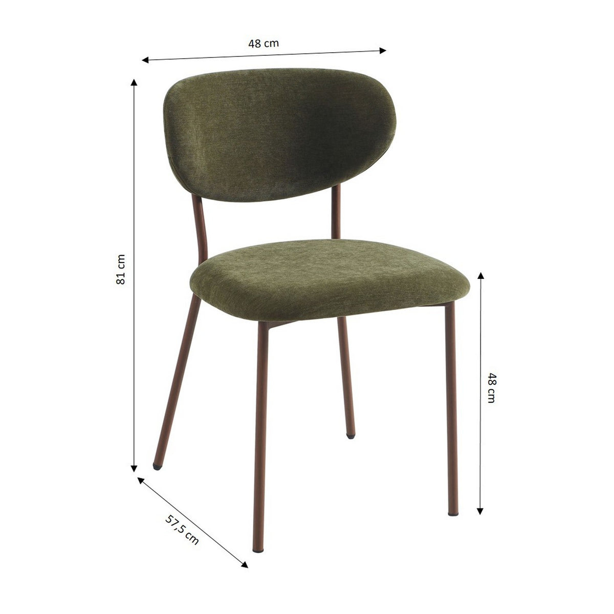 Orel - Lot De 2 Chaises - Tissu Et Pieds Métal Effet Bois - Vert