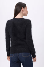 V-Pullover – Gebürsteter Kaschmir Orion – Schwarz – Damen – 100% Gebürsteter Kaschmir
