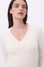Pull Col V – Cachemire Brossé Orion - Ecoblanc - Femme - 100% Cachemire Brosse