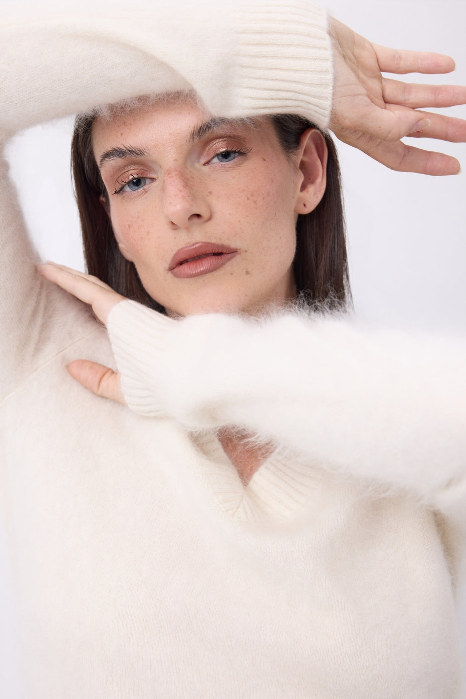 Pull Col V – Cachemire Brossé Orion - Ecoblanc - Femme - 100% Cachemire Brosse