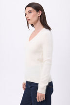 Pull Col V – Cachemire Brossé Orion - Ecoblanc - Femme - 100% Cachemire Brosse