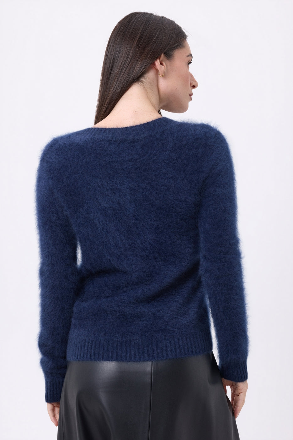Jersey de cuello en V – Cachemira cepillada Orion - Azul marino - Mujer