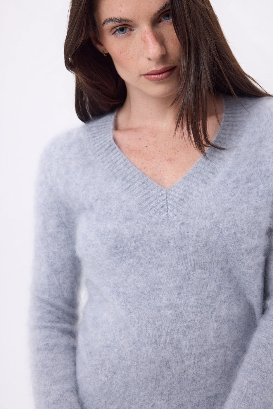 V-Ausschnitt-Pullover – Gebürstetes Kaschmir Orion - Hellgrau - Damen - 100 % Gebürstetes Kaschmir