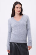 V-Ausschnitt-Pullover – Gebürstetes Kaschmir Orion - Hellgrau - Damen - 100 % Gebürstetes Kaschmir