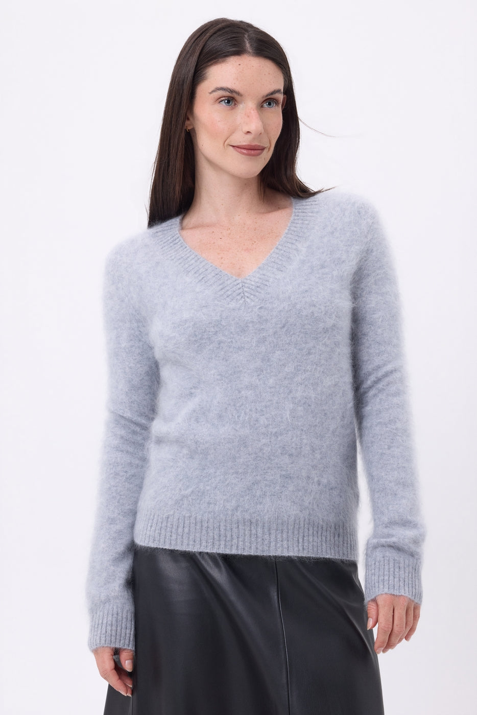 V-Ausschnitt-Pullover – Gebürstetes Kaschmir Orion - Hellgrau - Damen - 100 % Gebürstetes Kaschmir