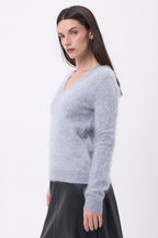 V-Ausschnitt-Pullover – Gebürstetes Kaschmir Orion - Hellgrau - Damen - 100 % Gebürstetes Kaschmir
