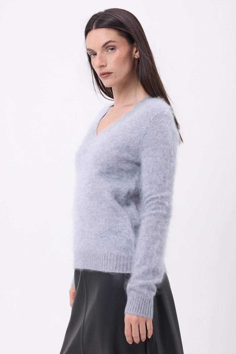 V-Ausschnitt-Pullover – Gebürstetes Kaschmir Orion - Hellgrau - Damen - 100 % Gebürstetes Kaschmir
