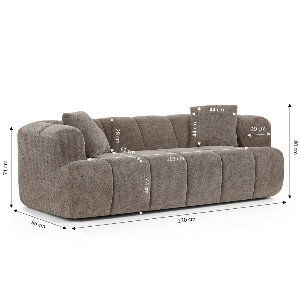 Orva - Canapé Droit Compressé 3 Places - Tissu Chenille - Taupe