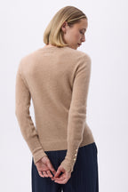 Jersey Cuello Redondo Botones Dorados Mangas Globo Oslo - Beige Crema - Mujer