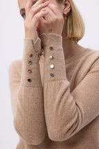 Jersey Cuello Redondo Botones Dorados Mangas Globo Oslo - Beige Crema - Mujer