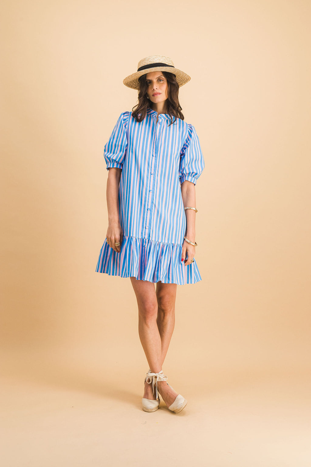 Vestido Rayas Clementina Azul Y Rosa