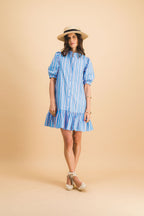 Vestido Rayas Clementina Azul Y Rosa