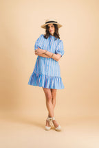 Vestido Rayas Clementina Azul Y Rosa