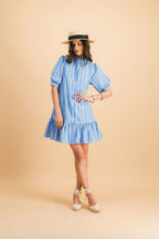 Vestido Rayas Clementina Azul Y Rosa