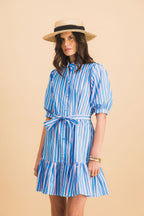 Vestido Rayas Clementina Azul Y Rosa