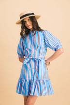Vestido Rayas Clementina Azul Y Rosa