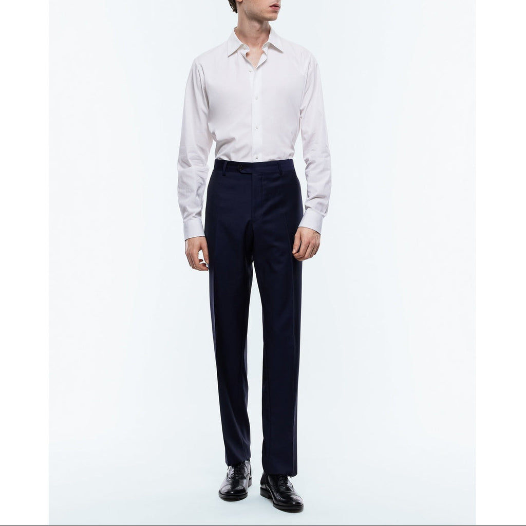 Super 140'S Navy Plain Serge Suit Pants - Carbon