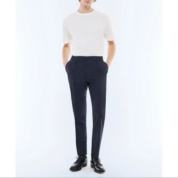 Broek Met Elastische Taille Van Katoenen Canvas - Marineblauw