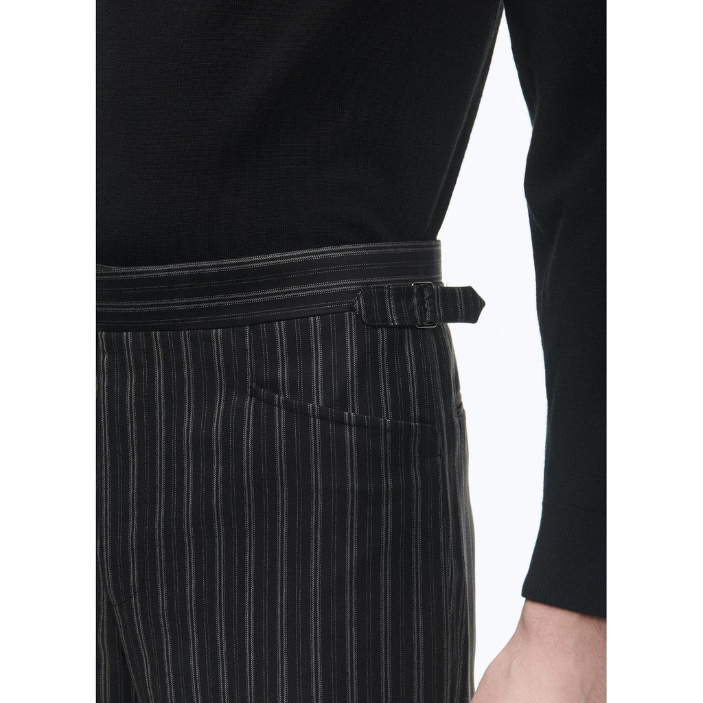 Fitted Virgin Wool Trousers - Black - Irregular Stripes