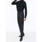 Fitted Virgin Wool Trousers - Black - Irregular Stripes